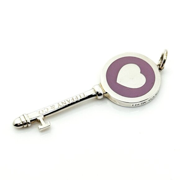 Tiffany & Co Purple Mauve Enamel Heart Key Pendant in Sterling Silver - Picture 2 of 7